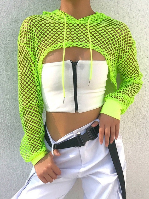 Neon Mesh Cover-up Hoodie Top Long 