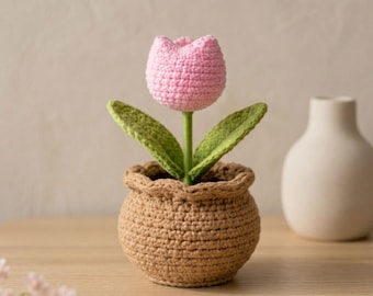 Mini Tulip Flower Pot Crochet Pattern PDF – Amigurumi Plant Decor, Mothers Day Digital Download