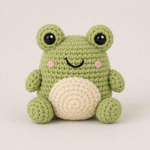 Virkmönster för liten groda i PDF-format – Amigurumi-leksak, kawaii-paddaplysch, handledning för grodanyckelring