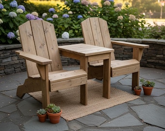 DIY Double Chair Bench with Table Plans | 2-Seat Outdoor Bench Woodworking PDF | Patio Furniture Build Plans | Cedar Garden Seating Design