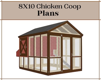 Chicken Coop Plans PDF | 8x10 Hen House with Nesting Boxes & Run | Backyard Poultry Coop, DIY Walk-In Farmhouse Chicken Shed Blueprints
