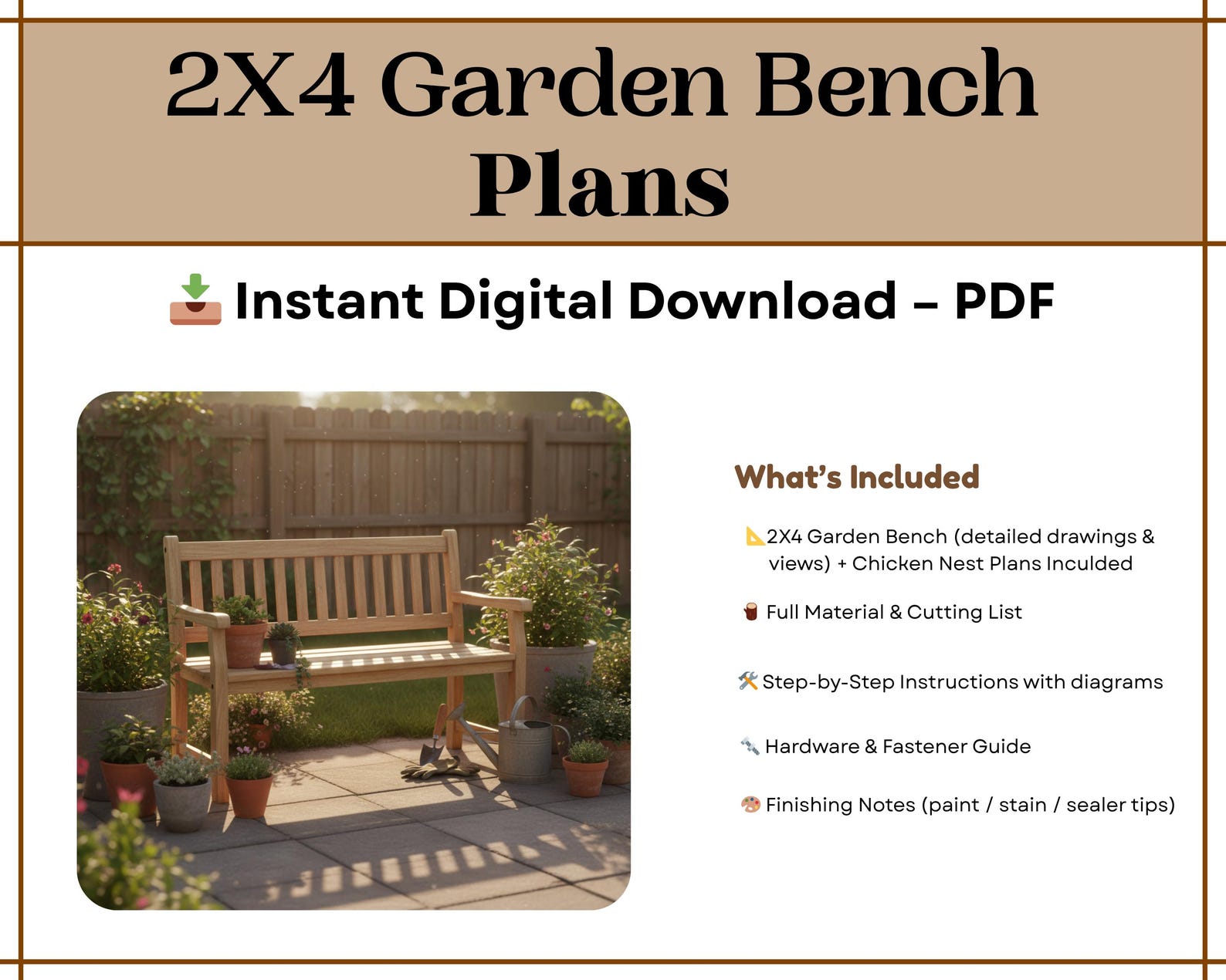 DIY Patio Bench Plans: Simple 2x4 Garden Outdoor Bench (instant PDF ...