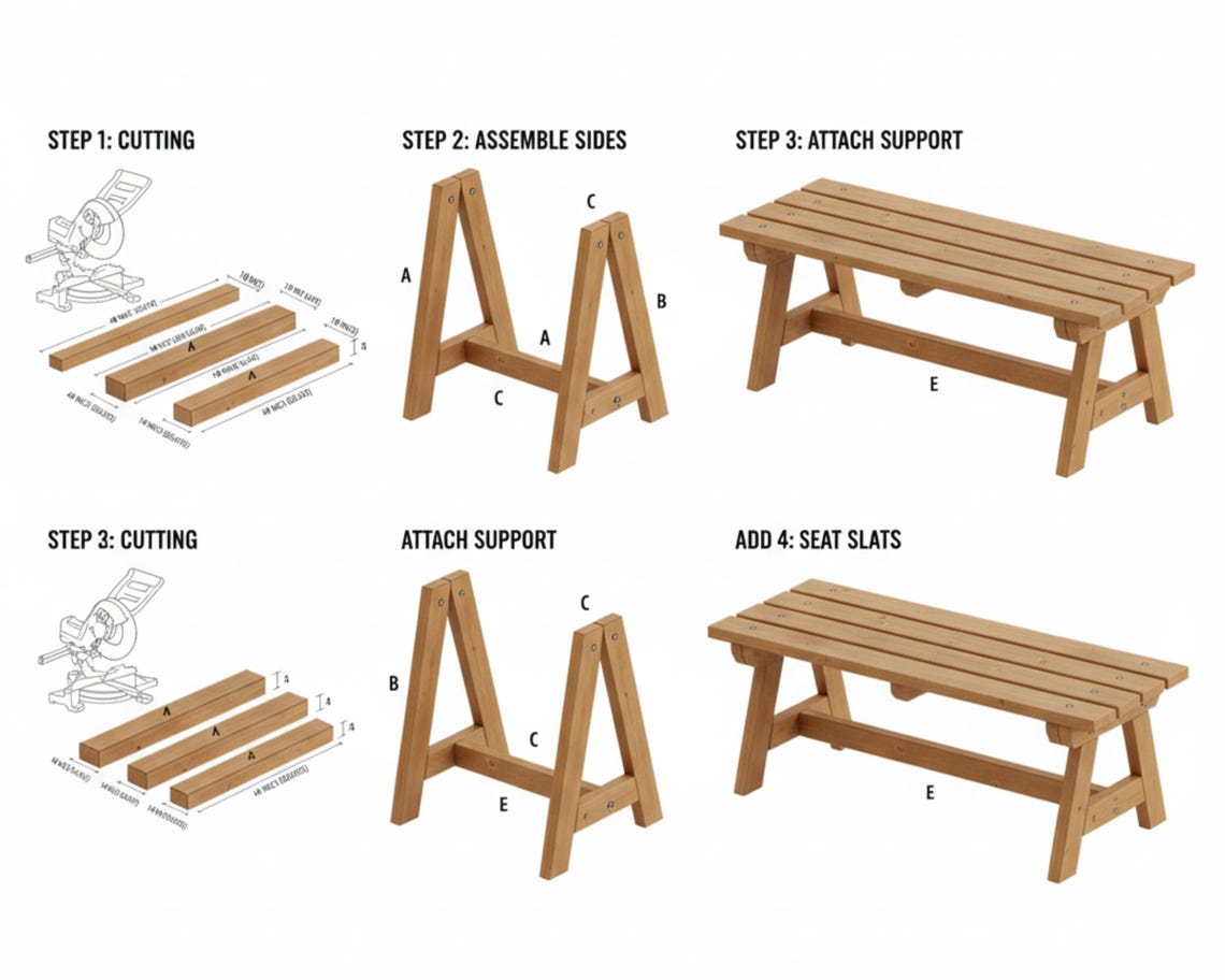 DIY Patio Bench Plans: Simple 2x4 Garden Outdoor Bench (instant PDF ...