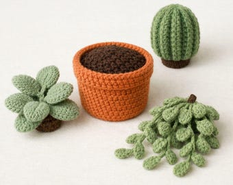 House Plant Crochet Pattern PDF – 3-in-1 Modular Set, Flower Pot & Snake Plant, Mini Desk Decor