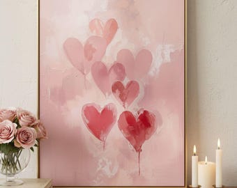 Valentines Wall Art Red Pink Heart Valentine Printable Trendy Digital Decor