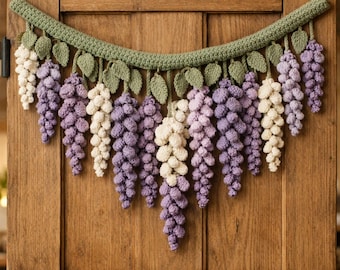 Wisteria Door Hanging Crochet Pattern PDF – Flower Garland Wall Decor, Car Plant, Spring Home Decor