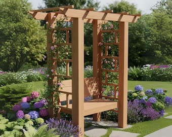 DIY Garden Arbor Bench Plans: Outdoor Pergola with Bench (Detailed Instructions - PDF Download)