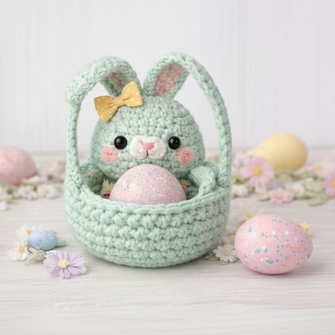 Easter Bunny Egg Basket Crochet Pattern Amigurumi PDF Spring Decor DIY ...
