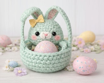 Easter Bunny Egg Basket Crochet Pattern Amigurumi PDF Spring Decor DIY Egg Holder Nursery