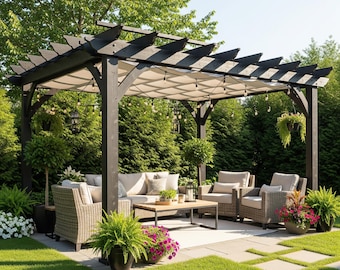 12x16 DIY Pergola Plans – Modern Backyard Patio Cover, Garden Shade Structure, Woodworking Project PDF with Cut List, Instant Download