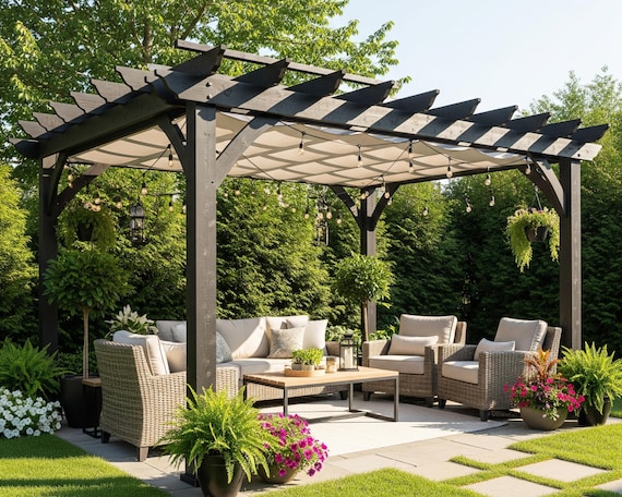 12x16 DIY Pergola Plans – Modern Backyard Patio Cover, Garden Shade Structure, Woodworking Project PDF with Cut List, Instant Download