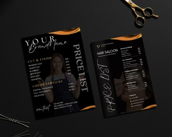 2 Editable Hair Salon Price List Templates: Canva Menu (Instant Download)