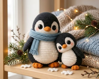 Crochet Penguin Family Pattern PDF – Amigurumi Penguin Mom and Baby Set, No Sew Crochet Plush Toy, Beginner Tutorial