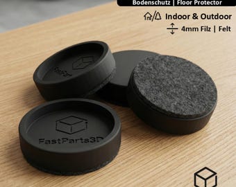 4x Robust Floor Protectors 30 mm (Inner 24.5 mm) | Furniture Coasters | Felt Glides for Furniture | 3D Printed Matte Black