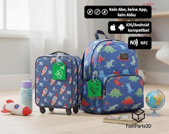 Colorful NFC children's tag for school bags and gym bags | Emoji and color selectable | Personalized emergency contact | Lost and found tag