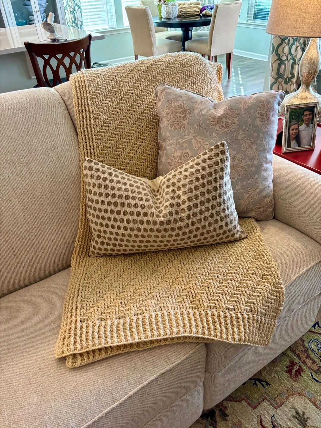 Tan Diagonal Stitch Throw | Neutral Decor | Handmade Crochet Blanket ...