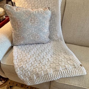 Handmade Basketweave Crochet Blanket | Neutral Tan Afghan, 72x60 Throw