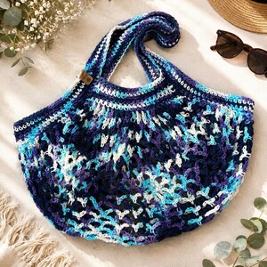 Market Day Bag – Blue Lagoon  Crochet Mesh Tote | Handmade Reusable Cotton Shopping Bag | Beach, Pool & Farmers Market Tote