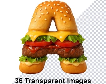 バーガーです。　② バーガーのアルファベット クリップアート、バーガーの文字、数字