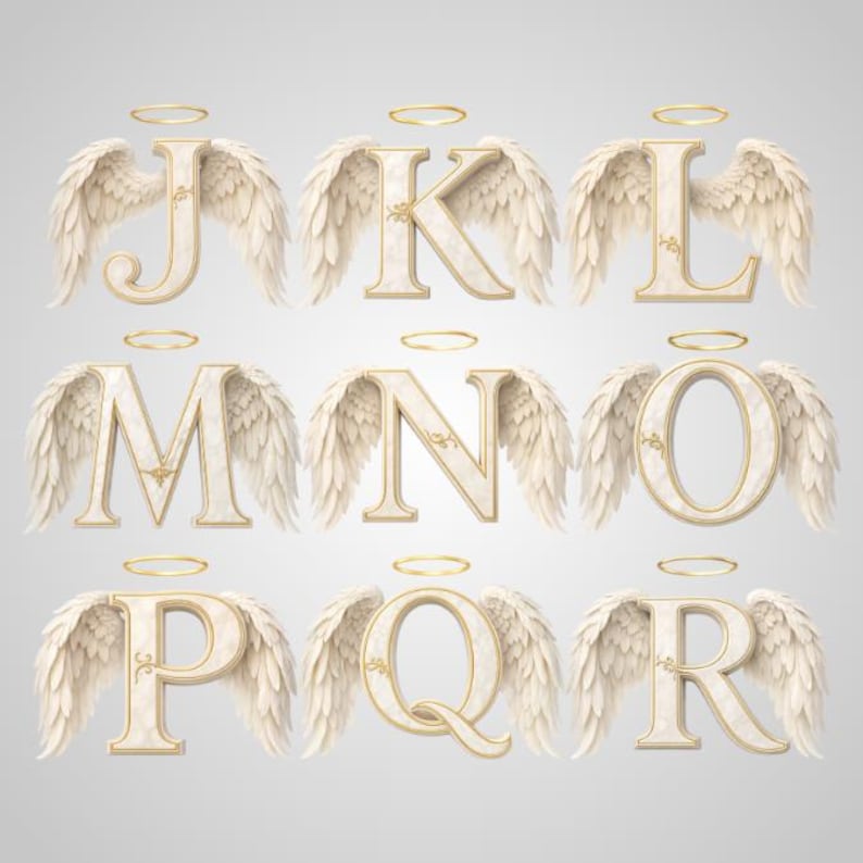Angel Wings Alphabet PNG, A–Z Letters and 0–9 Numbers, Heavenly Feather ...