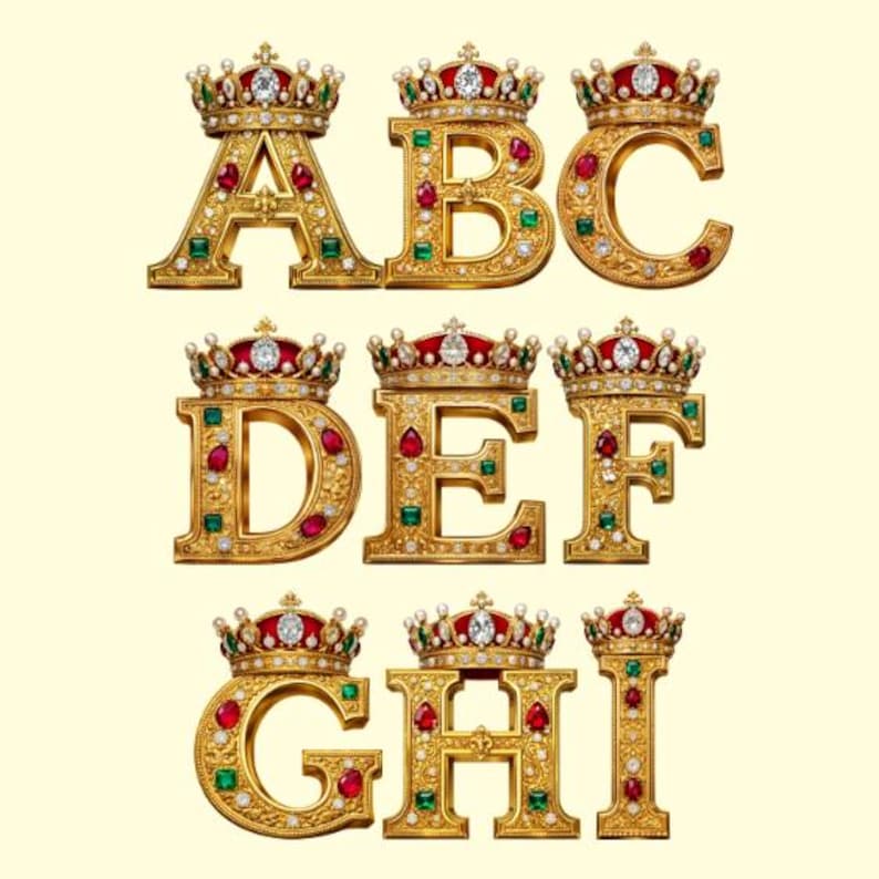 Royal Gold Lettering Golden Princess Alphabet Clipart, Royal Gold Letters PNG, Elegant Crown ...