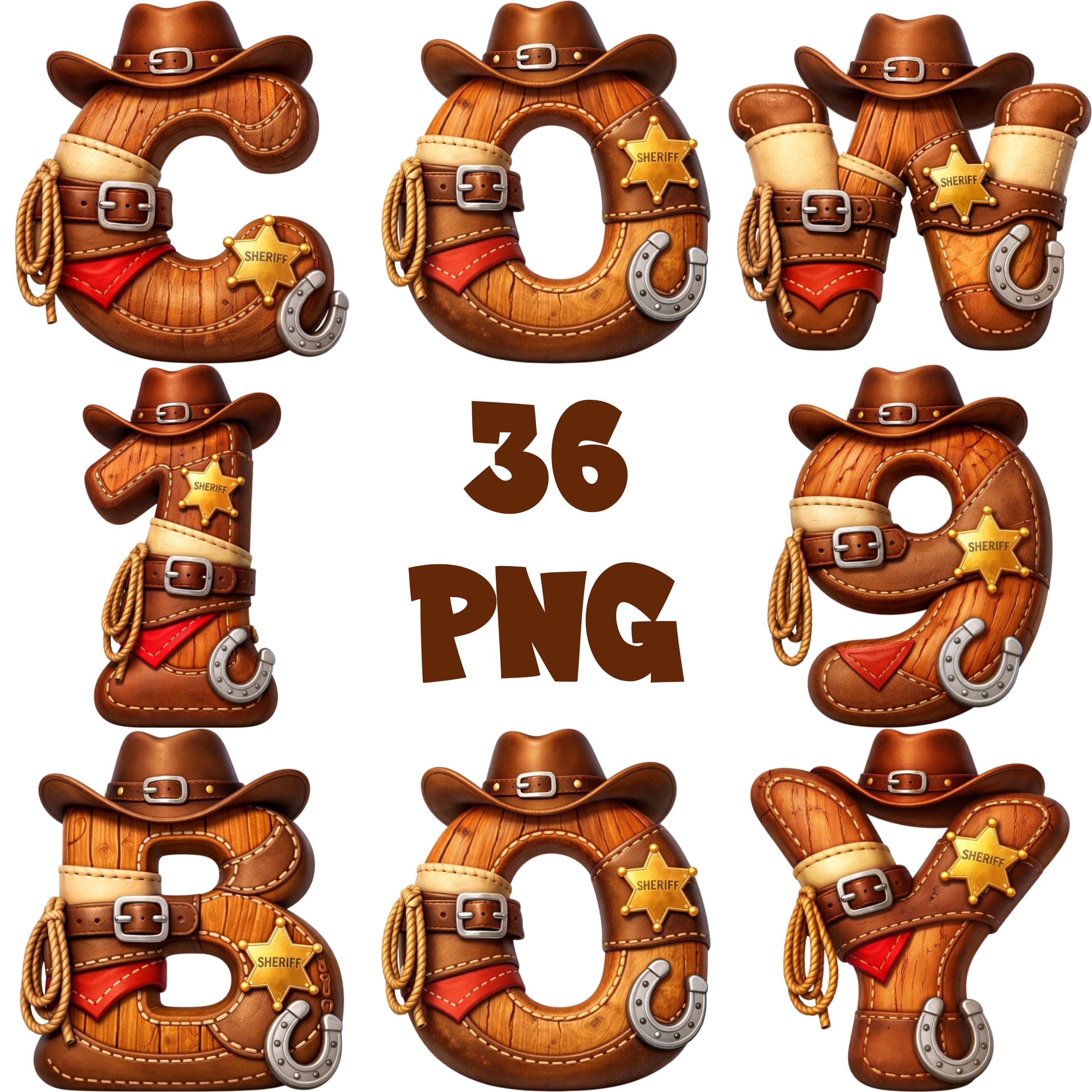 Cowboy Letter R Cartoon Cowboy Alphabet PNG Bundle, Western Letters A–Z and Numbers 0–9 ...