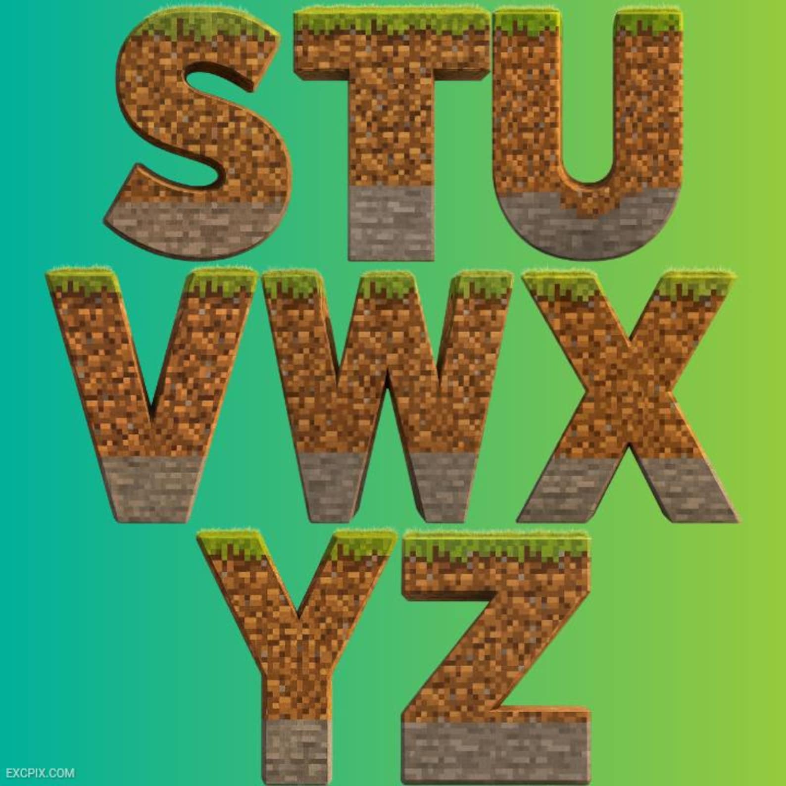 Minecraft Style Block Font Alphabet Clipart A–Z With Numbers 0–9, Pixel ...