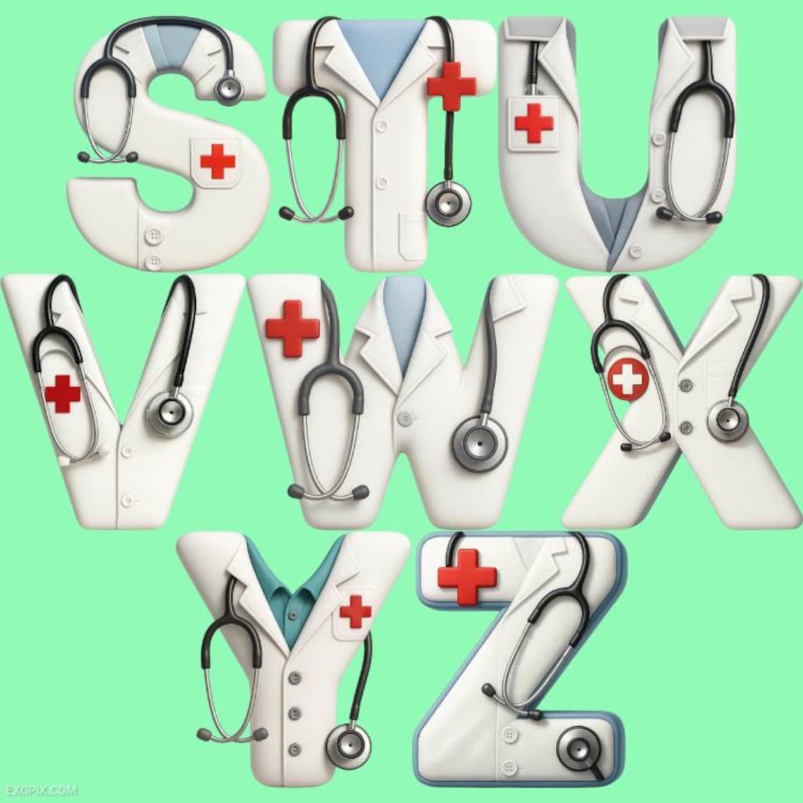 Doctors Letters Texture Doctor Alphabet Clipart Bundle, Medical Letters, Numbers (PNG Set ...