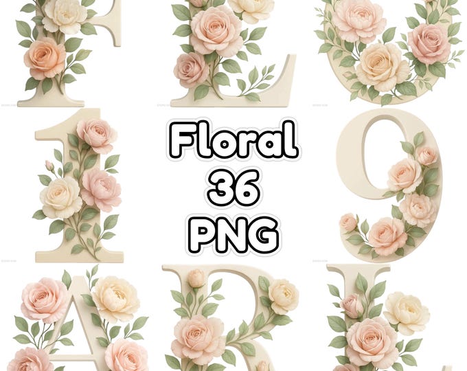 Letters and Numbers, Floral Alphabet, Pink Alphabet Wedding Clipart PNG ...