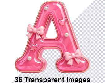 Pinkes Barbie Schrift Alphabet PNG, A-Z Buchstaben und Zahlen 0-9, Glam Pink Schrift Clipart, PNG-Set für Girly Text, druckbare digitale Charakter Doodles