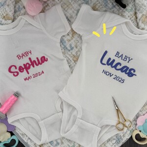Custom Pregnancy Announcement Baby Onesies® | Personalized Embroidered Baby Bodysuit | Baby Shower Gift | Baby Name Onesies® | Newborn Gifts