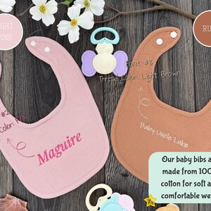 Our baby bibs are made from 100% cotton for soft and comfortable wear.