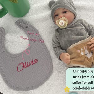 Our baby bibs are made from 100% cotton for soft and comfortable wear.