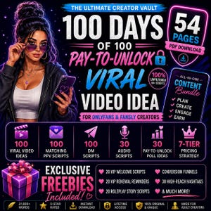 OnlyFans Unfiltered Video Ideas · 100 Video Scripts → 100 Days Viral Content Calender Audio DM Captions | Fansly Solo Girl Adult Bundle 2027