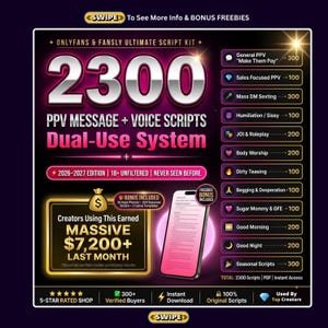 2300 OnlyFans PPV & Voice Note Scripts for Fansly Creators | Sexting Mass DM JOI Roleplay Body Worship | Canva Template Content Planner Kit