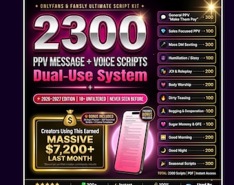 2300 OnlyFans PPV & Voice Note Scripts for Fansly Creators | Sexting Mass DM JOI Roleplay Body Worship | Canva Template Content Planner Kit