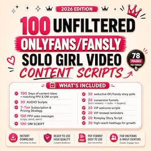 OnlyFans Sexting Scripts & 100 Content Planner Idea 2026 | 100 PPV DM Dirty Talk Roleplay Captions Polls Welcome Renewal | Fansly Adult