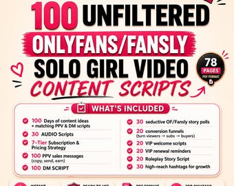 OnlyFans Sexting Scripts & 100 Content Planner Idea 2026 | 100 PPV DM Dirty Talk Roleplay Captions Polls Welcome Renewal | Fansly Adult