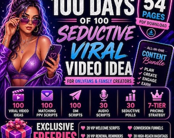 OnlyFans Unfiltered Video Ideas · 100 Video Scripts → 100 Days Viral Content Calender Audio DM Captions | Fansly Solo Girl Adult Bundle 2027