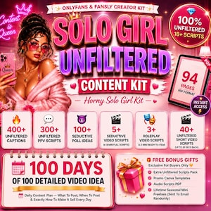 OnlyFans Content Kit Solo Girl Idea | 400 Captions 300 PPV Scripts 100 Days Planner | Fansly Adult Creator Video Scripts Unfiltered 18+ Idea