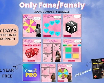 Pacchetto di modelli Canva OnlyFans / Oltre 10 menu di suggerimenti modificabili, banner, ruota della fortuna, giochi / Creatore di contenuti Fansly dicembre 2026