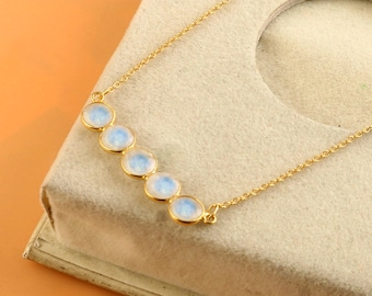 Natural Rainbow Moonstone Necklace: 925 Sterling Silver with Gold Plated Jewelry