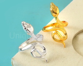 Silver Snake Ring Handmade Serpent Ring 925 Sterling Silver 18k Yellow Gold Plated Animal Ring Cobra Ring Snake Jewelry Unique Design Ring
