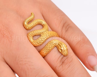 925 Sterling Silver Snake Ring 18K Gold Plated: Spiritual Handmade Jewelry