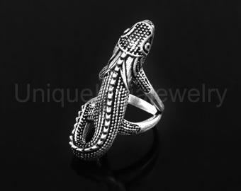 Handmade 925 Sterling Silver Lizard Ring | Nature-Inspired Reptile Jewelry | Minimalist Textured Ring