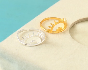 Anillo minimalista ajustable de ojo malvado en plata de ley 925 y chapado en oro, joyería delicada.