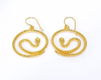 925 sterling silver Gold Plated Snake Earrings:  Boho Serpent Light weight Jewelry