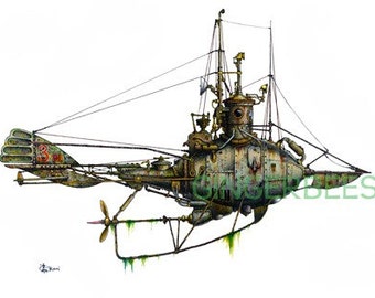 11 of 12 Fanciful Submarine Giclee Print on Fine Art Smooth Paper (16"x12")