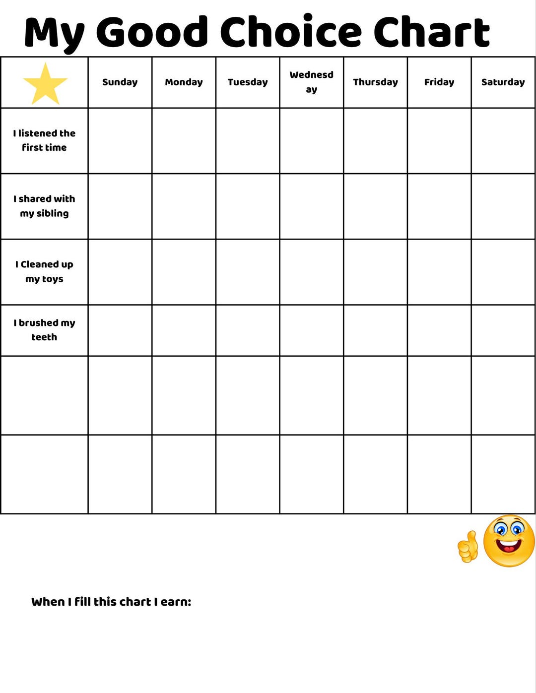 Good Choice Chart Printable for Kids | Reward - Etsy