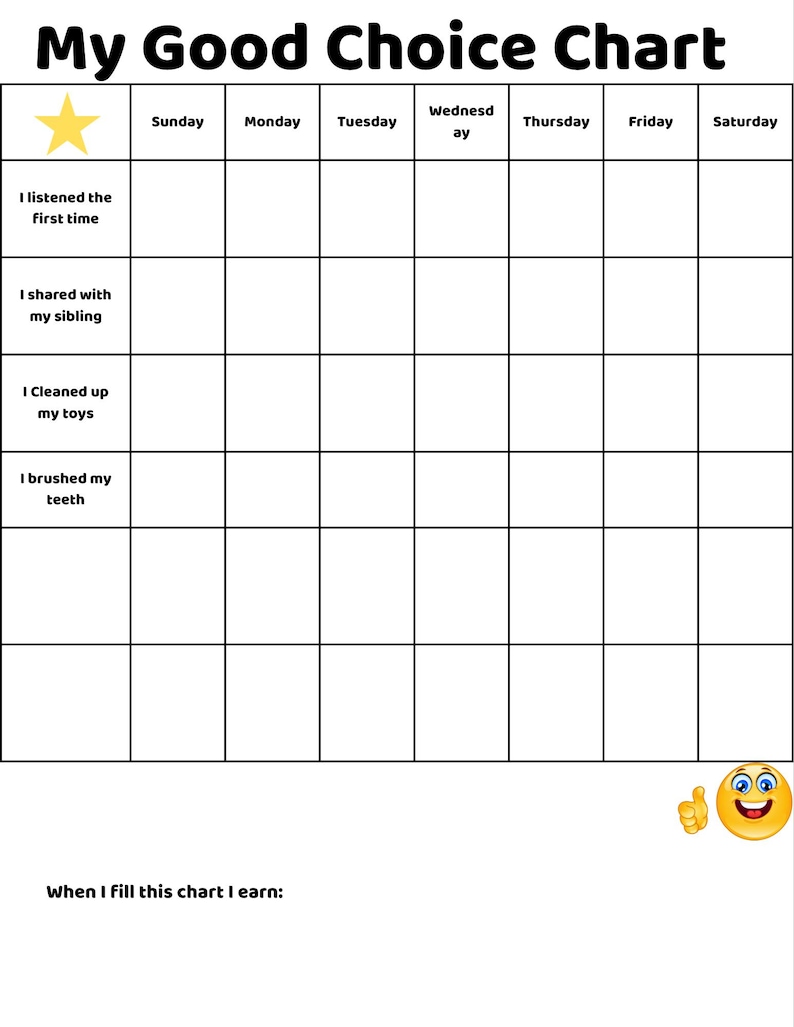 Good Choice Chart Printable for Kids | Reward - Etsy